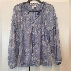 Floral Blue Chiffon Women's Top